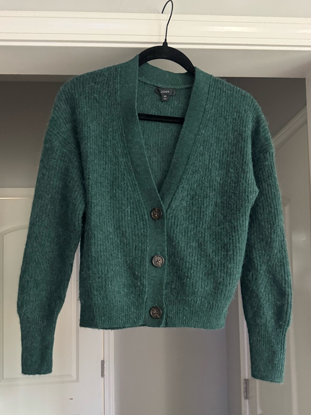 J.Crew green alpaca wool blend button up sweater soft preppy classic